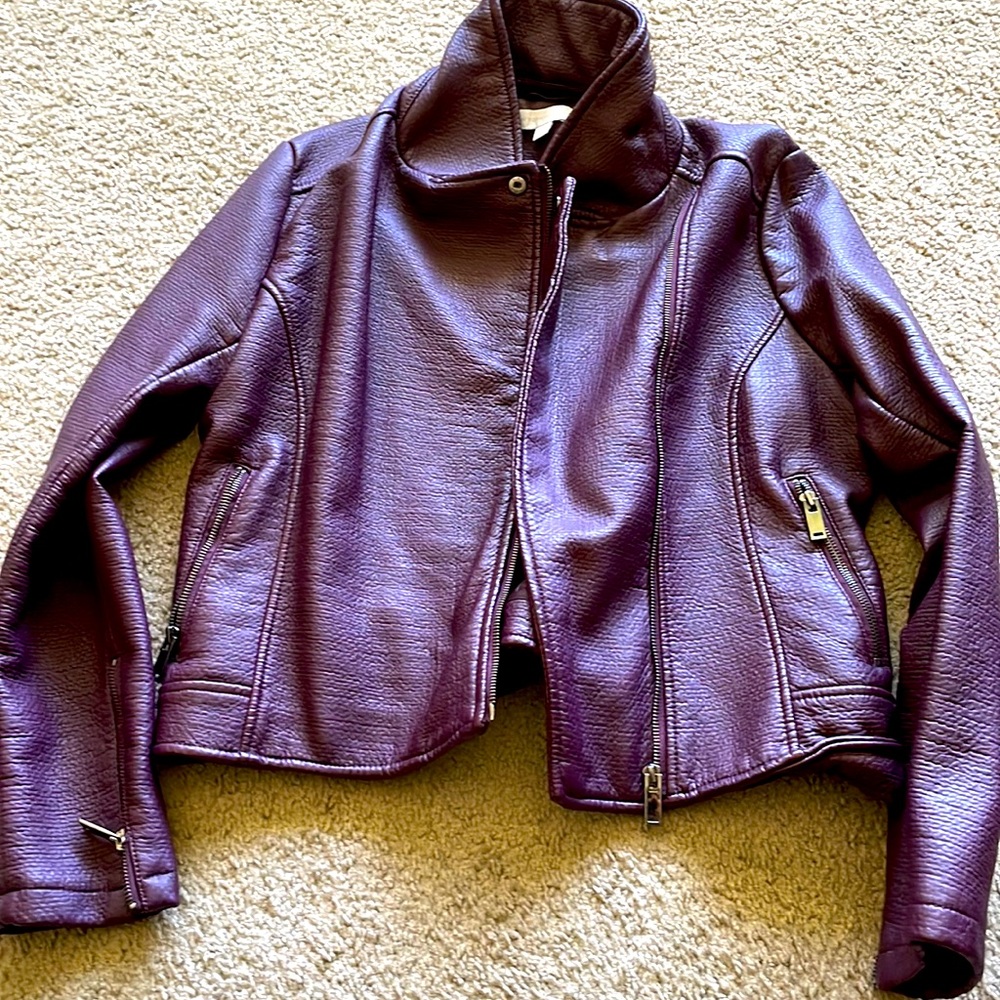 New York and Company Faux Leather Jacket - Plum/Purple